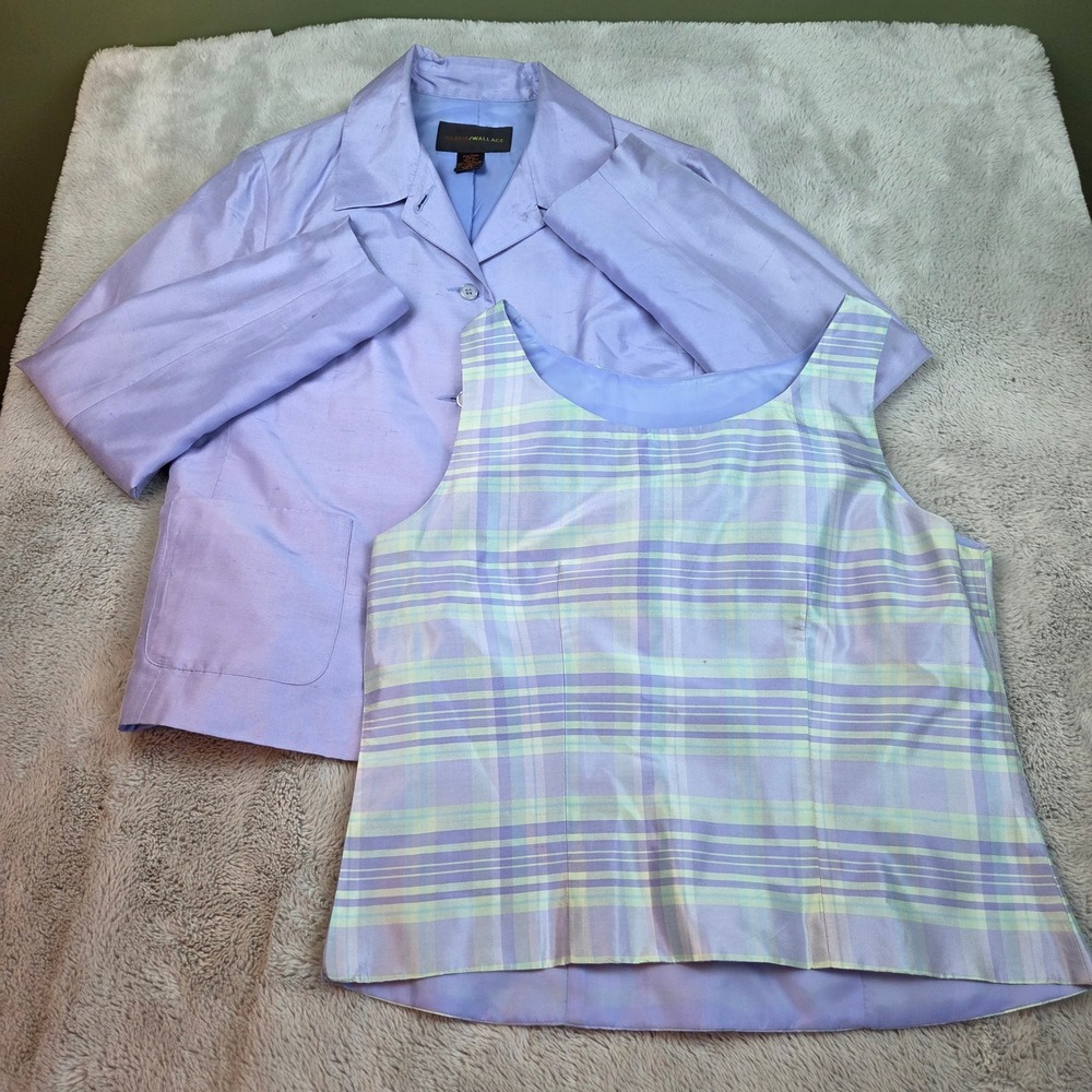Vintage Harris Wallace 100% Silk 2pc Blazer & Top‎ Set Womens 8 Lavender Purple